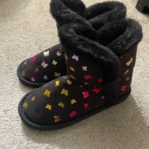 Girls Butterfly Rainbow Black fur boots 3